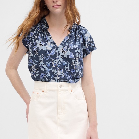Gap Factory Relaxed Print Splitneck Top - Picture 1 of 7